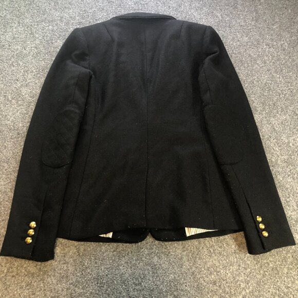 Banana Republic Equestrian Jacket Womens 2 Black Elbow Patches Wool Blend - Picture 9 of 12